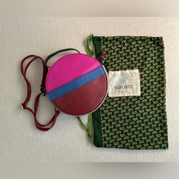 Soruka Pink, Teal, Maroon & Gray Crossbody Purse w/ Dusting Bag. NWOT - Picture 2 of 12